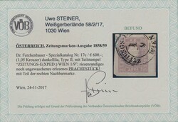 Zeitungsmarke, dunkellila  (1,05 Kr.) dunkellia mit Teilstempel v. ...