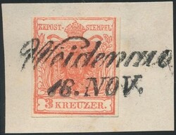Weidenau  "Weidenau / 16. NOV." (Müller 3172a, 85 P.) auf 3 Kreuzer ...