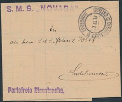 Novara  1917, "S.M.S. NOVARA" in violett auf portofreier Dienstsache ...