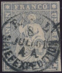 Mi 18 IIA ynb  1854 Strubel: 1 Fr bläulichgrau, Berner Druck, ...