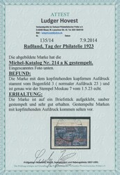 Mi 214a K  1923, Tag der Arbeit: 4+4 auf 5000 Rubel dunkelviolett mit ...