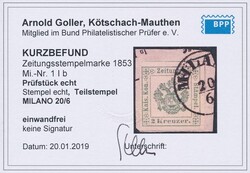 2 Kreuzer gelbgrün1853, 2 Kr. Gelbgrün, Type Ia mit Teilstempel ...