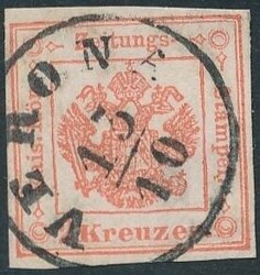 Verona  Zeitungsstempelmarke 2 Kreuzer rot, EK-Stempel "VERONA 13/10" ...
