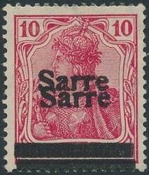 Mi 6 a I DD  1920, 10 Pf dkl'karminrot mit doppeltem Aufdruck, ...