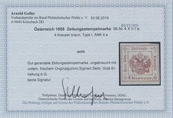 4 Kreuzer1858, 4 Kreuzer braun, ungebrauchtes Prachtstück, sign. ...