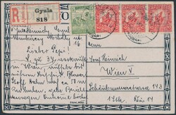 Gyula  1917, Eingeschriebene Feldpostkarte von Gyula mit 35 Filler ...