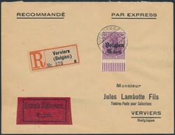 Mi 21  1918, LP Belgien: Orts-Einschreibe-Expressbrief von Verviers, ...