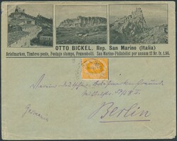 Sass. 2a  1877, 5 Cent orange als Einzelfrankatur auf illustr. ...