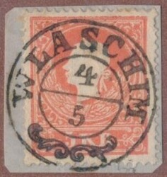 Wlaschim"WLASCHIM 4/5" (Müller 3266b, 75 P.) auf Briefstück. ANK 13 ...