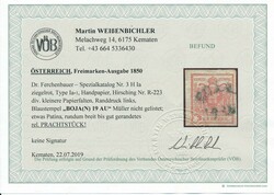 Blaustempel Bojan  "BOJA(N) 19 AU" in blau (Müller 278a) auf 3 ...