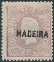 Mi 11  1868, Madeira: 100 R dkl'lila, ungebraucht. Michel 11