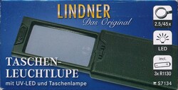 Lindner, LED-Taschen-Leuchtlupe, Vergrößerung 2,5x, mit UV-LED und ...