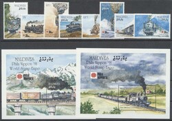 Malediven, Mi 1573-80, Bl. 200-1  1991, Japan. Dampflokomotiven, 8 ...