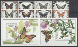 Antigua Barbuda, Mi 1475-82, Bl. 199-200  1991, Schmetterlinge, 8 ...