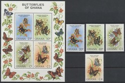 Ghana, Mi 928-31, Bl. 95  1982, Schmetterlinge, 4 Werte + Block. ...
