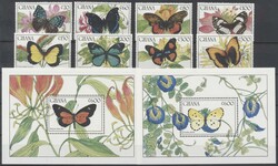 Ghana, Mi 1354-61, Bl. 153-4  1990, Schmetterlinge, 8 Werte + 2 ...