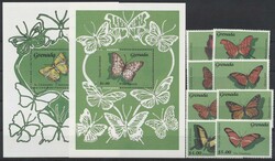Grenada, Mi 2033-40, Bl. 229-230  1989, Schmetterlinge, 8 Werte + 2 ...