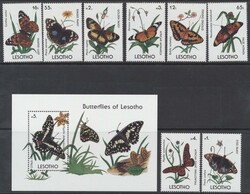 Lesotho, Mi 827-32, Bl. 71  1990, Schmetterlinge, 8 Werte + Block. ...