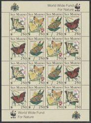 San Marino, Mi 1535-8  1993, Schmetterlinge, WWF, Kleinbogen. Michel ...