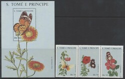 Sao Tome, Mi 1062-4, Bl. 181  1988, Schmetterlinge, Dreierstreifen + ...