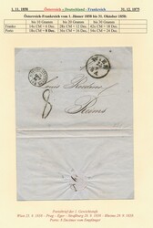 Wien-Reims  1858, unfrank. Portobrief von Wien über Straßburg nach ...