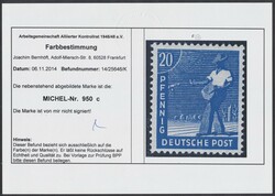 Mi 950 c  1947, Sämann: 20 Pf in seltenen Farbnuance "graukobalt", ...