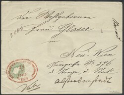 Orts-Rekobrief Wien1863, 3 Kreuzer grün + 5 Kreuzer hellrot auf ...