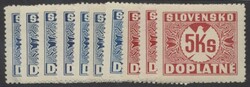 Slowakei, Mi Porto 1-10 x 1939, Slowakei: 1. Portomarkensatz, alle ...