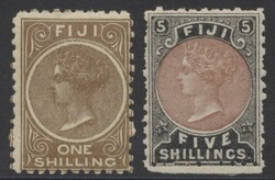 Mi 21-22  1881/82, One + Five Shillings, Zähnung teils mangelhaft. ...
