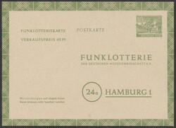 Mi FP 4  1953, 10 Pf. Funklotterie-Postkarte gelblichgrün, ...