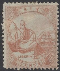 Mi 1  Liberia: 1860, 6 Cents rot, Falzreste. Michel 1