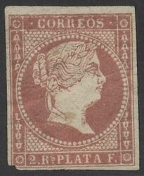 Span. Westindien. Mi 3  Span. Westindien: 1855, 2 Reales karminrot, ...