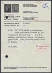 Mi 7 I / Zumstein 15 I  1851, 5 Rp blau/rot, RAYON I mit ...