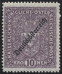 246 Breitformat  10 Kronen violett im Format 25x30mm, Befund ...