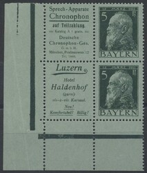 Mi W 1.10 + 1.16  1912, Bayern Luitpold, Zusammendruck mit Reklamen ...