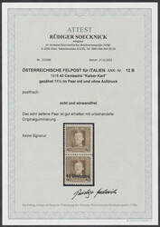 Paar mit/ohne Aufdruck40 Centesimi "Kaiser Karl" in Linienzähnung 11 ...