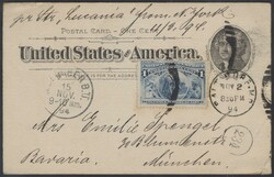 Baltimore - München  1894, One Cent Postal Card mit 1 Cent ...
