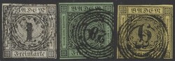 Mi 5-7  1853/54, 1, 3 und 6 Kreuzer mit üblichen Badenschnitt, ...
