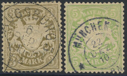 Mi 69-70x  1900, Wappen: 3 und 5 Mark auf mattorangeweißem Papier, ...