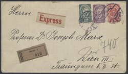 Graz 1  1920, Reko-Expressbrief von Graz nach Wien. ANK 263+273+282