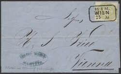 3 Soldi in Wien verwendet  1865, 3 Soldi gelblichgrün, BZ 9 1/2 auf ...