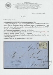 3 Soldi in Wien verwendet  1865, 3 Soldi gelblichgrün, BZ 9 1/2 auf ...