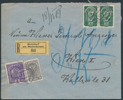 Steindorf  1919, Einschreibebrief von Steindorf am Ossiachersee mit ...