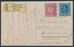 Wegscheid  1919, 10+25 Heller als Mischfrankatur auf eingeschriebener ...