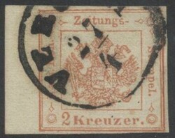Randstück  Zeitungsstempelmarke 2 Kreuzer rot vom linken Bogenrand ...