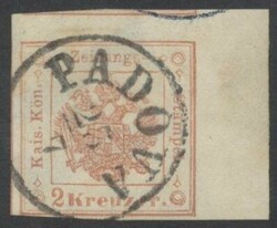 Randstück  Zeitungsstempelmarke 2 Kreuzer rot vom rechten Bogenrand ...