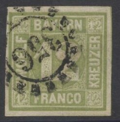 Mi 12  1852, 12 Kreuzer dkl'gelbgrün mit oMr "356", breitrandig. Mi ...