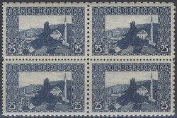 Sonderzähnung  1906, 25 Heller im Viererblock mit Mischzähnungen ...