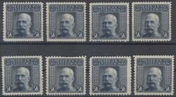 Sonderzähnung  1906, Acht 5-Kronen Marken mit verschiedenen ...