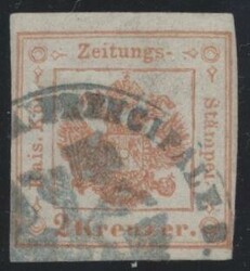 schwarblauer Finanzstempel  Zeitungsmarke 2 Kreuzer rot mit ...